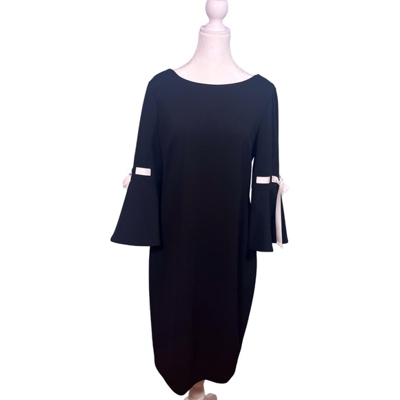 Calvin Klein Dresses & Skirts - Calvin Klein Elegant Chic Black Dress with White Details on the Sleeves Size 12